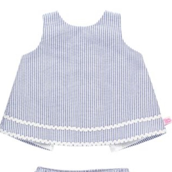 RuffleButts Girls Seersucker Ric Rac Open Back Swing Top size 6-12 months. - Picture 7 of 7